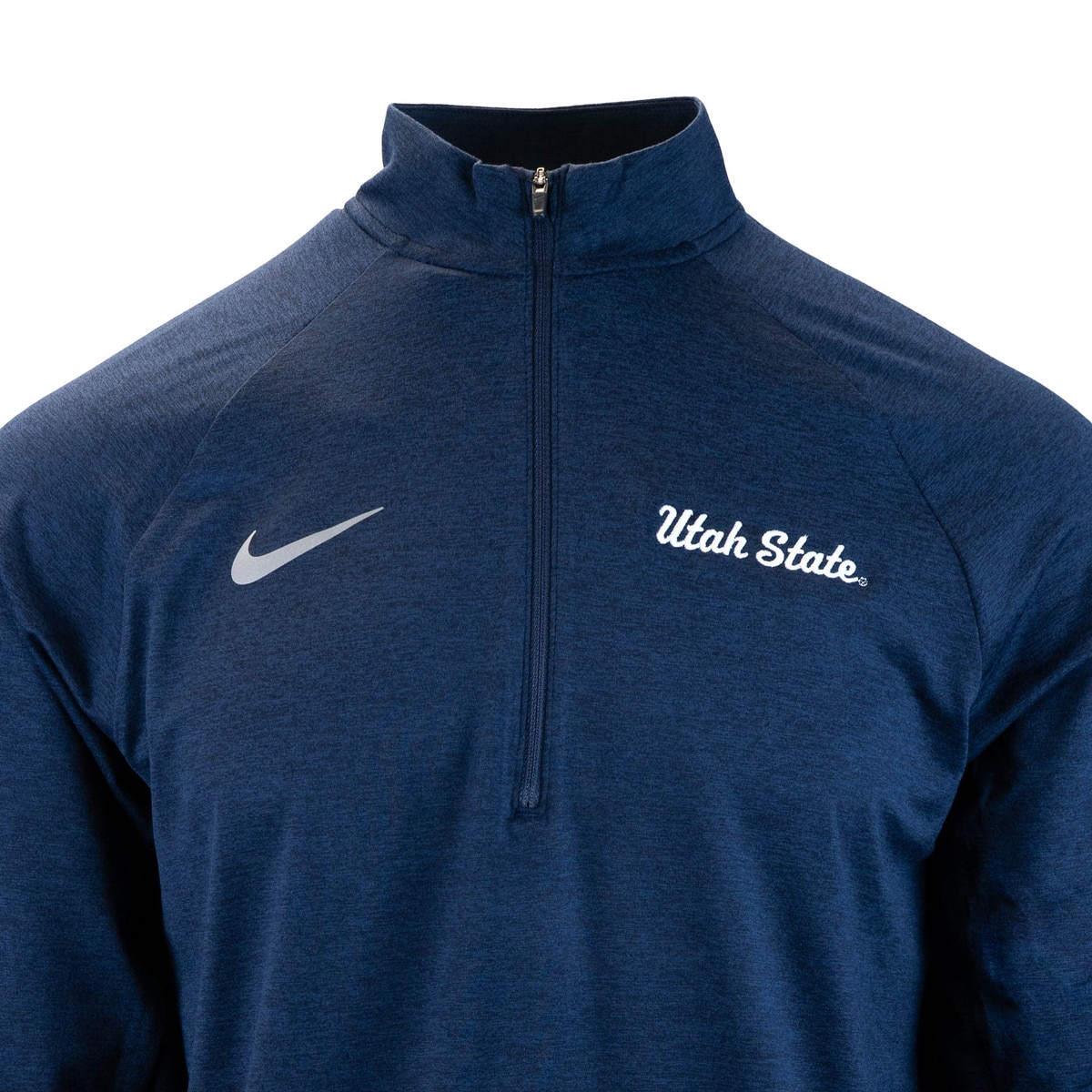 Men's Utah State Nike Embroidered 1/4-zip heathered navy